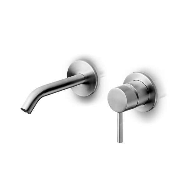 JEE-O Slimline Wall Mounted Basin Mixer Stainless Steel With Concealed Body, Brushed