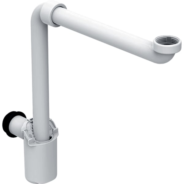 Bottle trap with dip tube for washbasin, space-saving model, horizontal outlet