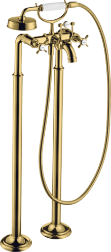 Montreux 2-handle bath mixer floor-standing with cross handles Polished Gold Optic