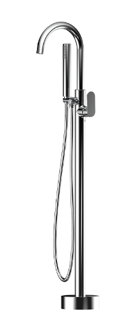 Satin Chrome RoundFree Standing Bath Mixer with Hand Shower