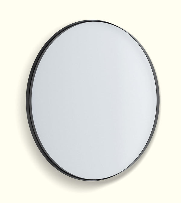 Deep Frame Circular Mirror - 80cm Diam - 30mm Frame - Matte Black - LED Backlit