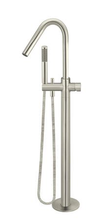 Round Pinless Freestanding Bath Mixer with Hand Shower Brushed Nickel