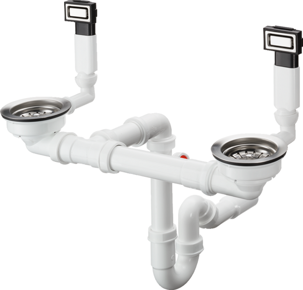Hansgrohe D15-10 Manual Waste And Overflow Set For Double Bowl Stainless Steel