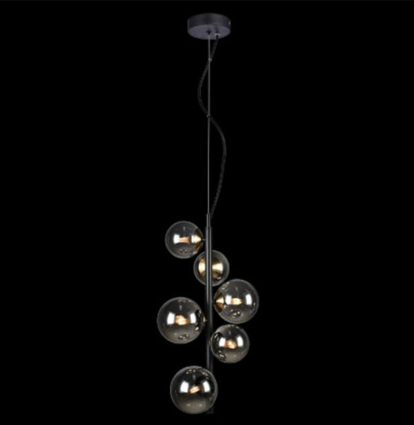 6xG9 LED Vertical Bubble Glass Pendant BL/Smoke bulbs incl.