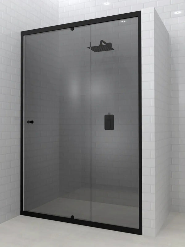 Lave Madine Adjustable Pivot Door Fully Framed 850-1050x2000mm (6-5mm) - Black Frame Smoke Glass