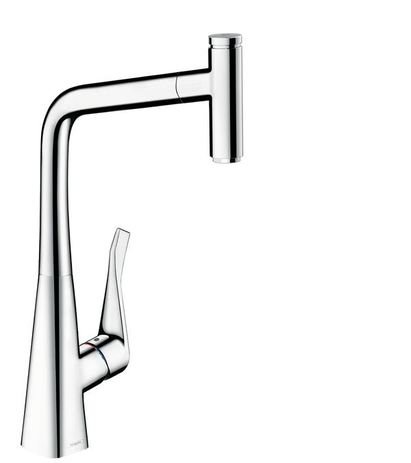 Hansgrohe Metris Select M71 Single Lever Kitchen Mixer 320, Pull-Out Spout, 1Jet Chrome