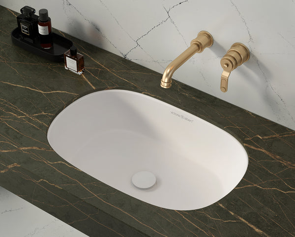 Barcelona 56 Basin Undermount Oval Sink Gloss Polished White 376X171X569mm