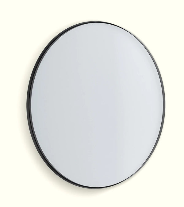 Deep Frame Circular Mirror - 1m Diam - 30mm Frame - Smooth Matte Black - LED Backlit