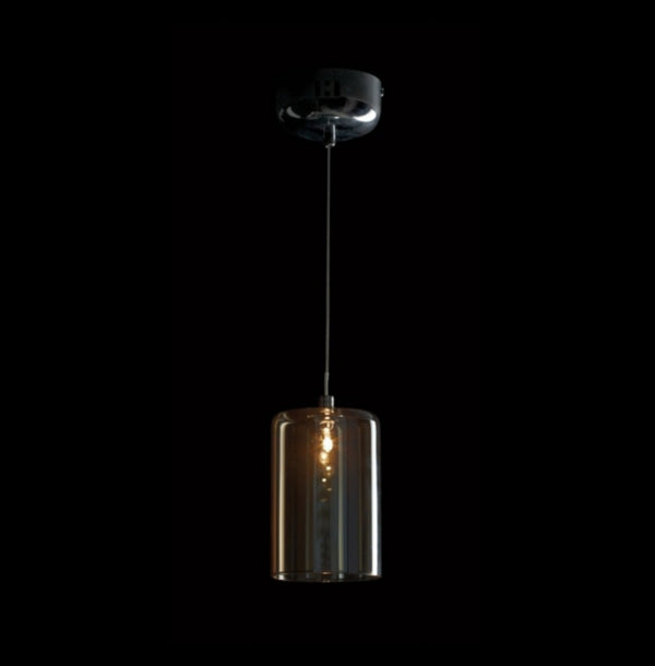1xG9 LED CYLINDER Glass Pendant Chrome/Amber