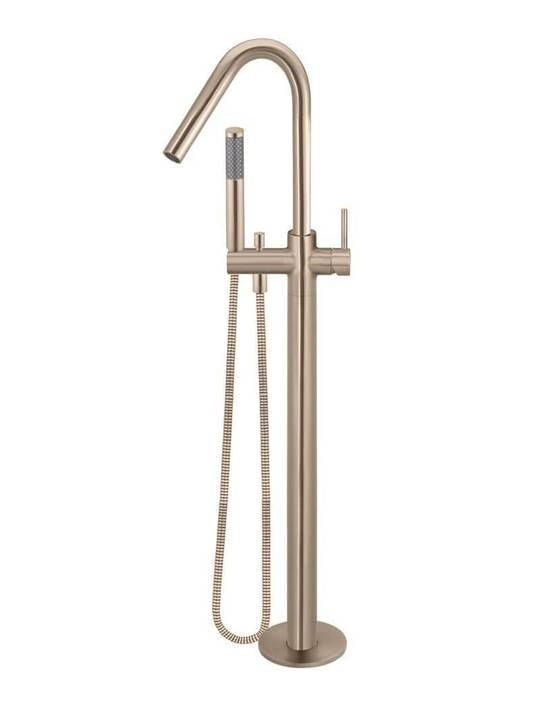 Round Freestanding Bath Mixer with Hand Spray - Champagne