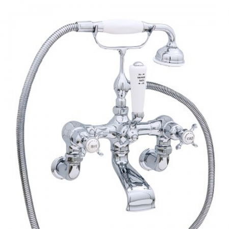Perrin & Rowe Wall Mounted Bath Mixer - Crosshead Handles