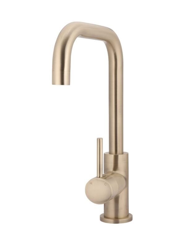Round Kitchen Mixer Curved Tap - Champagne