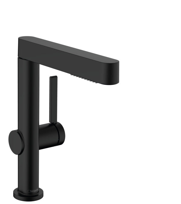 Finoris Single lever basin mixer 230 with pull-out spray, 2jet without waste set Matt Black