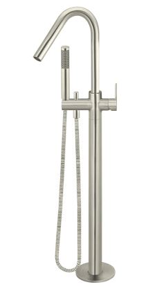 Round Paddle Freestanding Bath Mixer with Handshower Brushed Nickel
