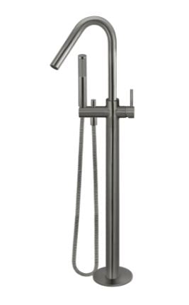 Round Freestanding Bath Mixer with Handshower Gun Metal