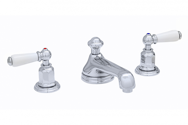 Perrin & Rowe 3 Hole Deck Mounted Basin Mixer White Lever Handles