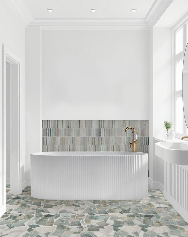 Salt Rock Peppermint Stripe 305x305mm Marble Mosaic Sheet (11shts/sqm)