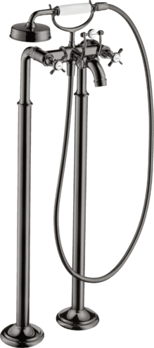 Montreux 2-handle bath mixer floor-standing with cross handles Polished Black Chrome