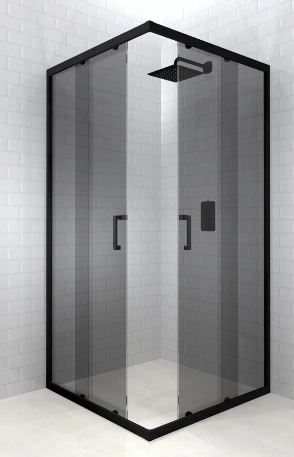 Lave Madine Corner Entry Shower 985x985x1950mm (5mm) - Black Frame Smoke Glass