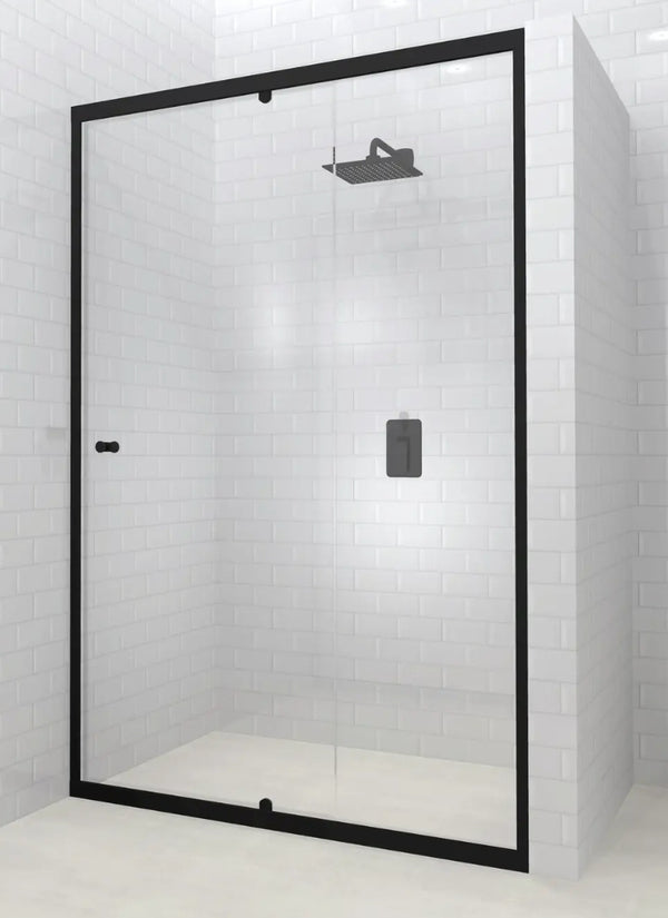 Lave Seine Adjustable Pivot Door Fully Framed 850-1050x2000mm (6-5mm) - Black Frame Clear Glass
