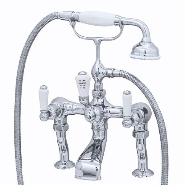 Perrin & Rowe Deck Mounted Bath Mixer White Lever Handles