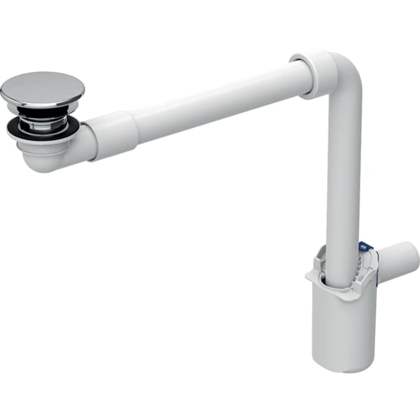 Washbasin drain, space-saving model, with free outlet and valve cover: d=32mm, bright chrom