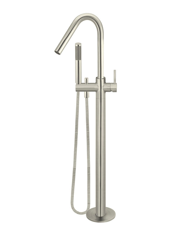 Freestanding Round Bath Mixer with Hand Spray - Brushed Nickel