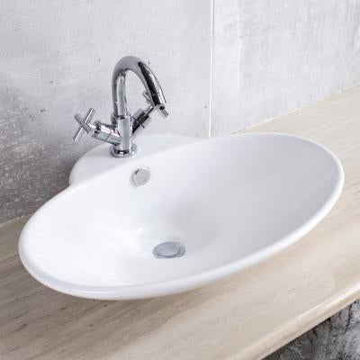Oval Countertop Basin 1 Tap Hole White 600x370x120mm