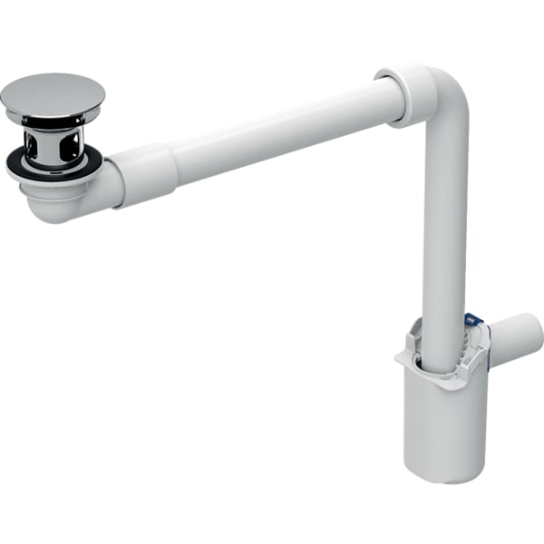 Washbasin drain, space-saving model, with free outlet and valve cover: d=40mm, bright chrom