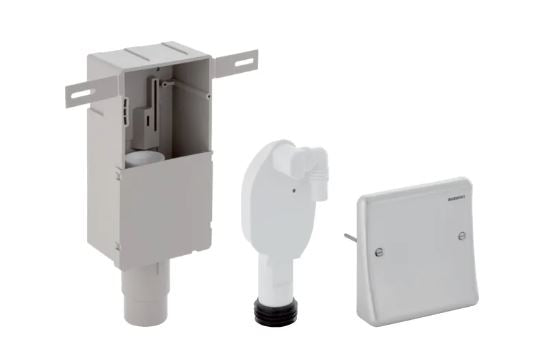 Concealed trap for devices, with one connection, in-wall cabinet and cover plate: d=50-56mm