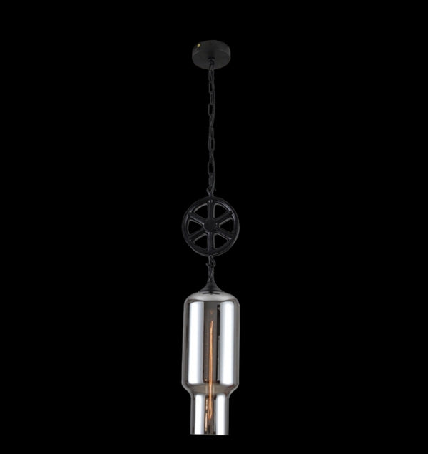 1xE27 Industrial Cylinder Smoke Glass Pendant