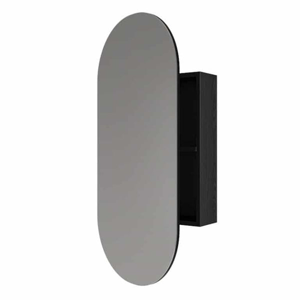 Oval Recessed Mirror Cabinet Matt Black