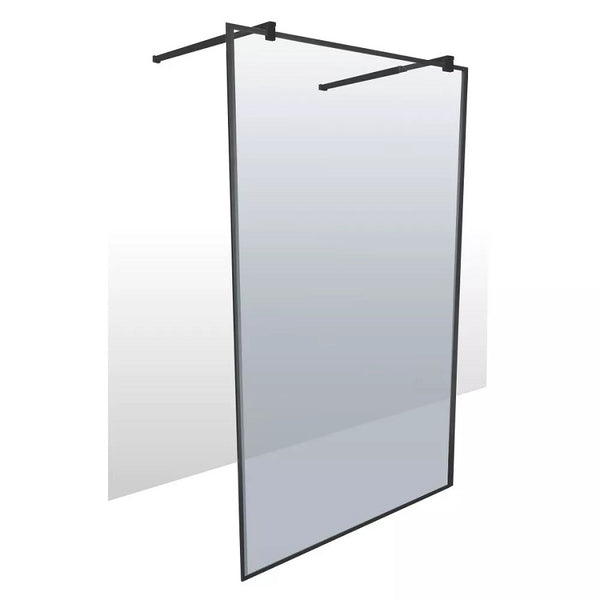 Shower Screen Aspen Black 1200x2000 With Ext Arm 8mm Glass