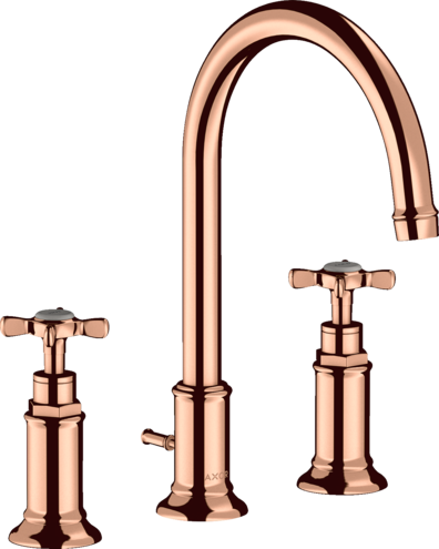 Montreux 3 hole basin mixer 180 with cross handles Polished Red Gold