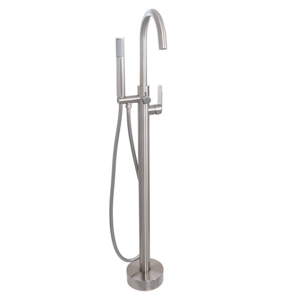 Satin Stainless Steel RoundFree Standing Bath Mixer with Hand Shower