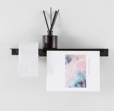 Black Toilet Roll Holder + Rail Made From Powder Coated Treated 3Cr Mild Steel512mm41mm (H) 102M