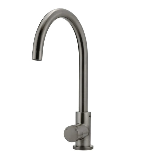 Round Gooseneck Kitchen Mixer Tap With Pinless Handle Brushed Gun Metal