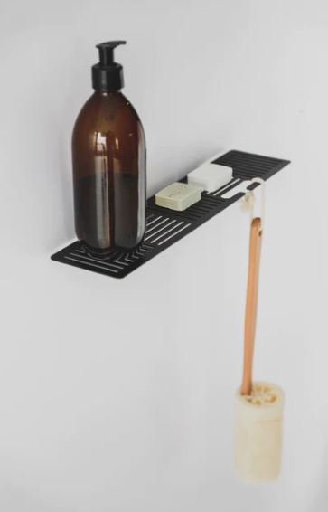 Black Shower Shelf Large Made From Powder Coated Treated 3Cr Mild Steel395mm35mm (H) 95mm (W)