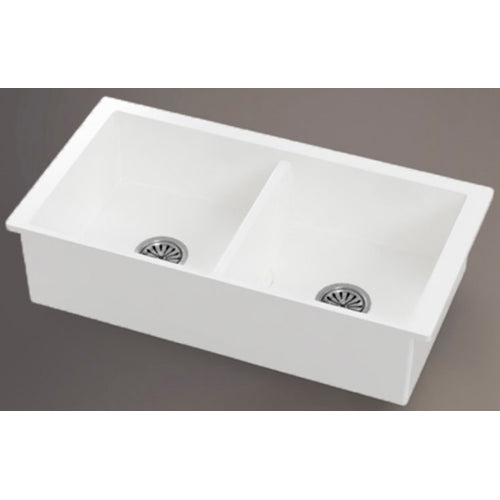 Butler Double Drop-In Basin 868x459x220mm Polished White