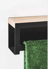 Black Single Towel Rail With Powder Coated 3Cr Mild Steel And Solid Oak Shelf 550X130 X75