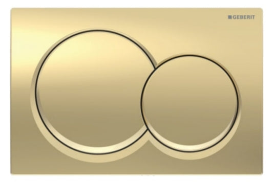Geberit Alpha 01. actuator plate for dual flush, round brass-coloured