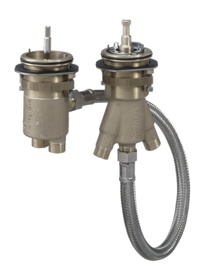 Basic set for 2-hole rim mounted thermostatic bath mixer