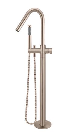 Round Pinless Freestanding Bath Mixer with Hand Shower Champagne