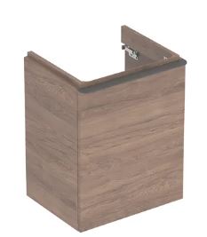 Smyle Square cabinet for handrinse basin, with one door hickory / wood-textured melamine, lava / mat