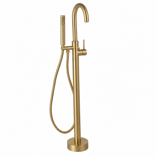 Neo Single Lever Round Free Standing Bath Mixer With H/S Brushed Brass