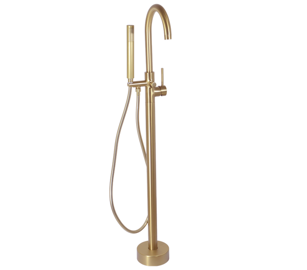 Neo Single Lever Round Free Standing Bath Mixer With H/S Brushed Brass