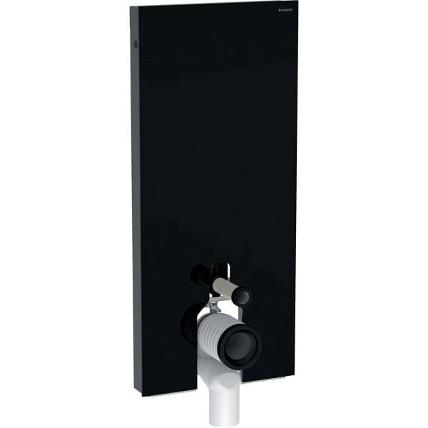 Monolith sanitary module for floor-standing WC, 114 cm, front cladding made of glass: black