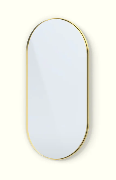 DeepFrame Pill 600 mmx1200mm 30mm, Solid Brass Polished - 3K Warm LED Backlit - Vertical