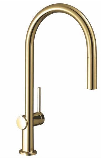 Hansgrohe Talis M54 Single Lever Kitchen Mixer 210, Pull-Out Spout, 1Jet Polished Gold Optic