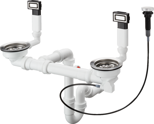 Hansgrohe D15-11 Automatic Waste And Overflow Set For Double Bowl Stainless Steel